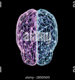 3D illustration of human brain cerebrum with network nodes. Stock Photo