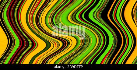Multicolor glowing twisted lines on black background. Shiny neon fractal. Blurred motion. Abstract psychedelic illustration