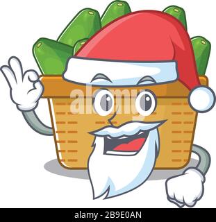 Avocado fruit basket in Santa cartoon character design showing ok finger Stock Vector