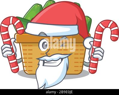 Friendly avocado fruit basket in Santa Cartoon character having candies Stock Vector