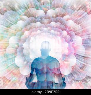 Yoga cosmic space meditation illustration, silhouette of man practicing  outdoors at night Stock Photo - Alamy