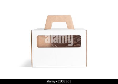 Blank white cardboard box with window and handle mock up Stock Photo