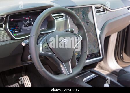 Bordeaux , Aquitaine / France - 10 17 2019 : Digital dashboard on tesla car model s Stock Photo