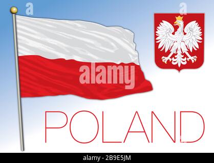 Poland official national flag and coat of arms, European Union, vector illustration Stock Vector