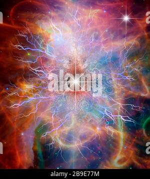 Space scene with lightning and eye. Stock Photo