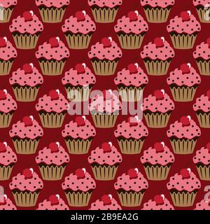 Cupcake vector pattern red background Stock Vector