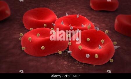 Red blood cells with antigens. Stock Photo