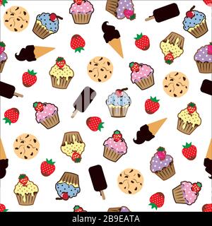 Cupcake vector pattern white background Stock Vector