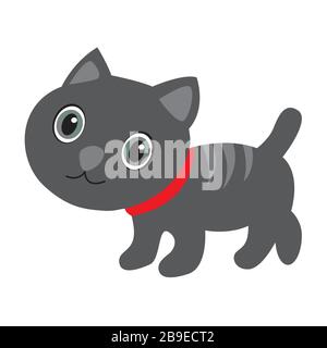 Cute gray cat with stripes on white Stock Vector