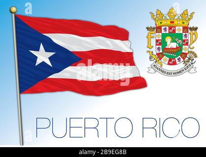 Puerto Rico official national flag and coat of arms, US territory, vector illustration Stock Vector
