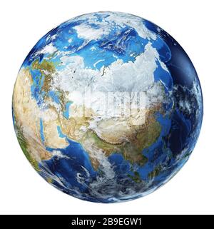 3D illustration of planet Earth, centered on North Asia. Stock Photo