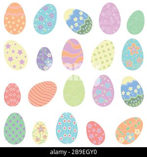 colored Easter eggs seamless pattern in doodle style on white. vector illustration. Stock Vector