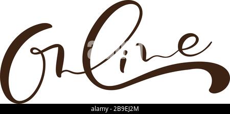 Concept illustration of internet using. Online vector calligraphy word logo. This represents concept of online website networks, businesses, education Stock Vector
