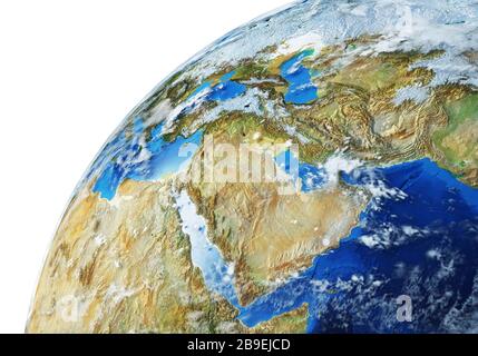 Detailed Earth globe close-up of the Middle East. Stock Photo