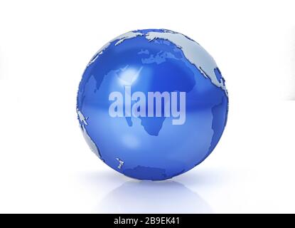 Stylized Earth globe, Pacific view with grey continents. Stock Photo