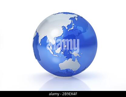Stylized Earth globe, Oceania view with grey continents. Stock Photo