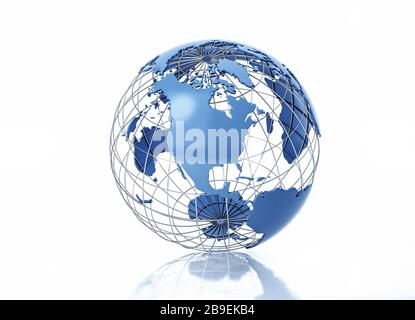 3D stylized Earth globe with metal grid, North America view. Stock Photo