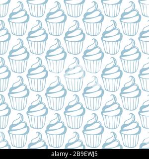 Cream cupcake seamless white blue pattern Stock Vector