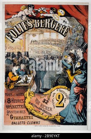 Folies-Bergere, EVERY NIGHT Charles Lévy. Folies-Bergère, Tous les Soirs. Affiche. Lithographie couleur. Paris, musée Carnavalet. Stock Photo