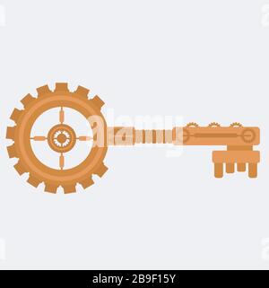 Steampunk ancient key. Decorative element decoration in the steampunk style. Vector illustration. Stock Vector