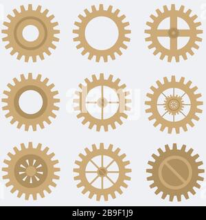 Gears mechanisms in the steampunk style. Set vector illustration. Stock Vector