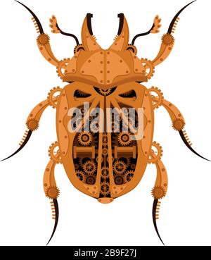 Vector steampunk beetle. Mechanical insect on a white isolated background. Stock Vector