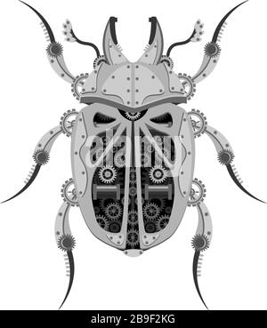 Vector beetle robot. Mechanical insect on a white isolated background. Stock Vector