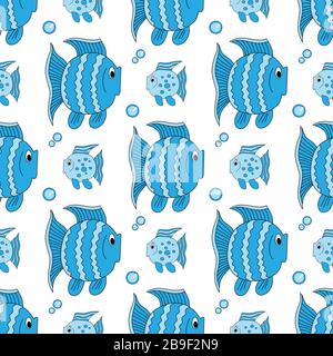 Blue funny fish seamless pattern Stock Vector