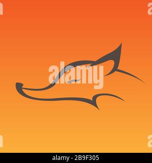 Fox head sign in curve lines Stock Vector