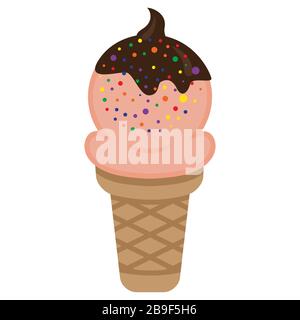 Strawberry ice cream in wafer chocolate topping Stock Vector