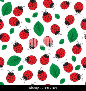 Ladybug with leaves seamless pattern Stock Vector