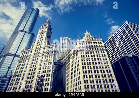 View of Chicago buildings, USA Stock Photo