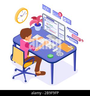 programmer developing online chat website Stock Vector