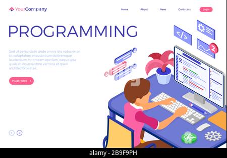 programmer developing online chat website Stock Vector