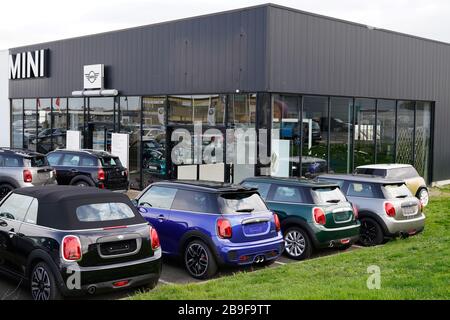Bordeaux , Aquitaine / France -  01 15 2020 : Mini car automobiles parked store at Mini Cooper dealership shop Stock Photo