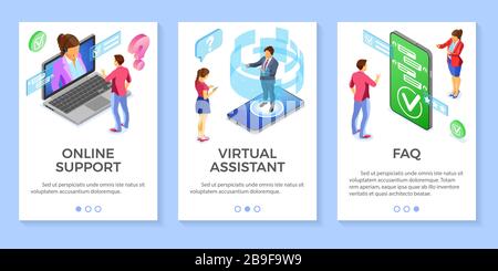 Isometric Online Customer Support Templates Stock Vector