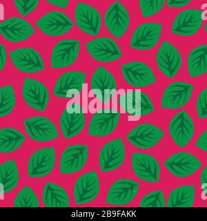 Seamless pattern with green leaves on pink Stock Vector