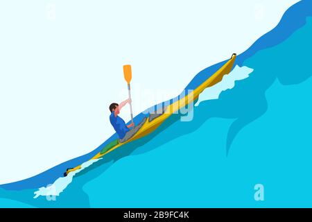 man in kayak big wave Stock Vector