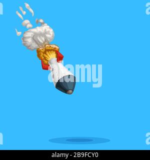 fast falling rocket on blue Stock Vector
