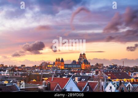 Amsterdam; Netherlands view of the cityscape from De Pijp at dusk. Stock Photo