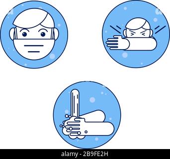 Coronavirus COVID-19 outbreak concept, How to protect yourself from infection, hand washing, wearing a mask, cover your sneeze. Vector illustration, f Stock Vector