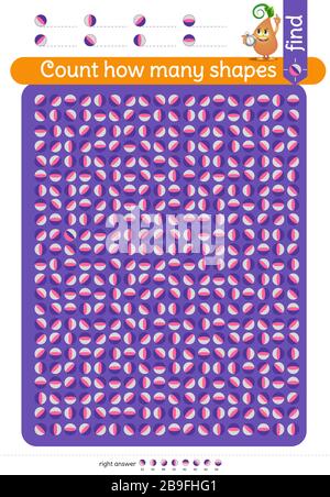 educational game, brainteaser for kids and adults. development of attention, iq children. Task game find and count, which shapes are more? Stock Vector