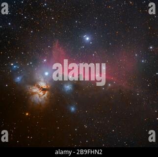 Flame and Horsehead nebulae in the Northern hemisphere Stock Photo