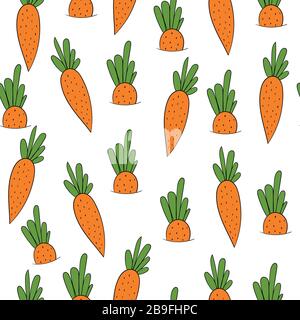 cartoon orange cute carrot lots of small, seamless vector pattern on white background. Stock Vector