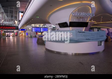 Empty deserted Warszawa Centralna, in English known as Warsaw Central, the primary railway station in Warsaw, Poland during coronavirus pandemic Stock Photo