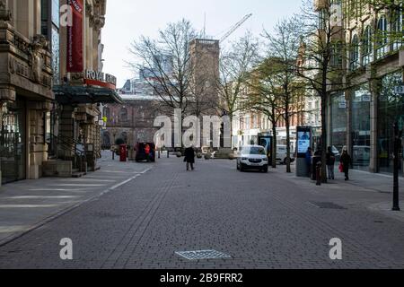 A quiet St Ann's Square Manchester on Day 1 of coronavirus lock down in the UK Stock Photo