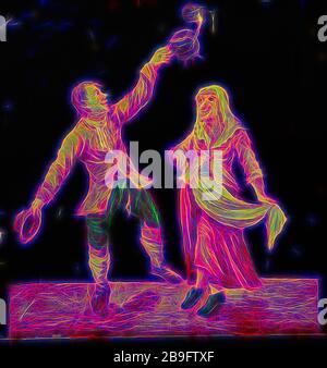 Hand-painted glass for illumination cabinet with dancing man and woman, slideshelf slideshare images glass paint paper, Hand-painted square glass plate for illumination cabinet on the left and right side with two strips of thick paper. Image of dancing old man and woman The man holds up with his left hand burning oil lamp optics folk life Stock Photo