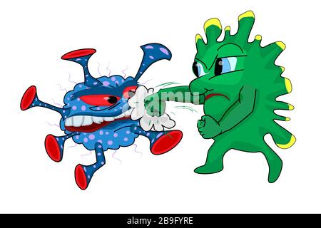 Immunity fights the virus. Coronavirus. Good bacteria fight against outbreak viruses. Power of immune boosting concept to fight disease. Stock vector Stock Vector