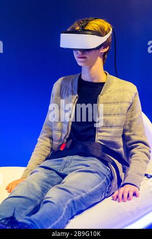 boy in 3D virtual world of games Stock Photo