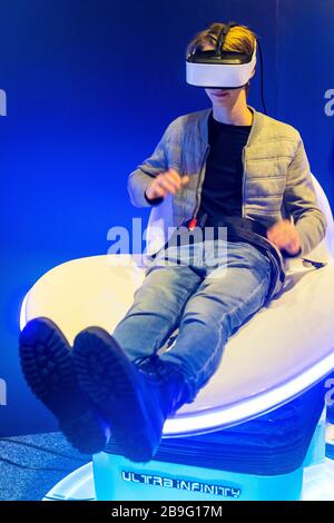 boy in 3D virtual world of games Stock Photo